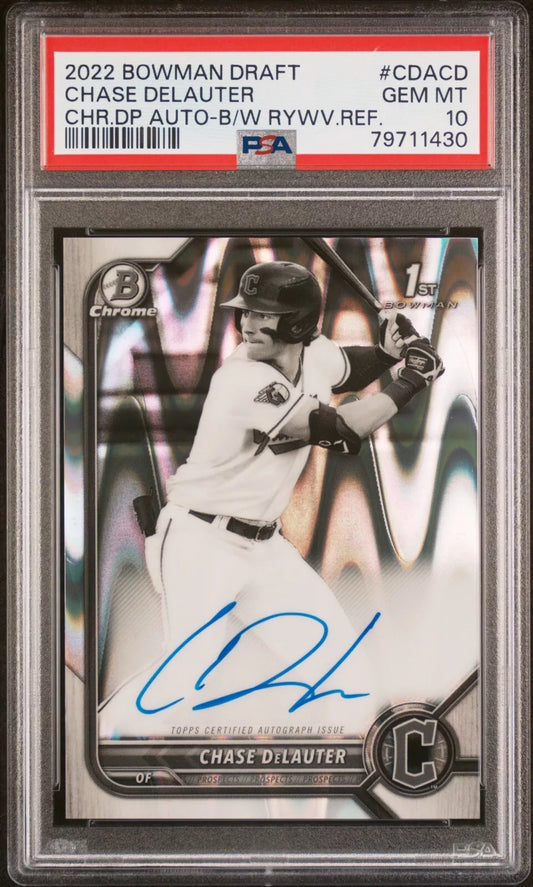 2022 Bowman Draft CHASE DELAUTER 1st Auto Black/White Raywave PSA 10