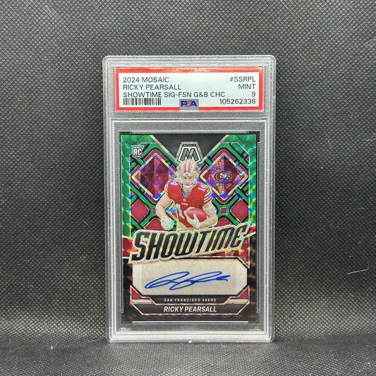 2024 Mosaic Ricky Pearsall Showtime Choice Green and Black RC Auto #/25 PSA 9